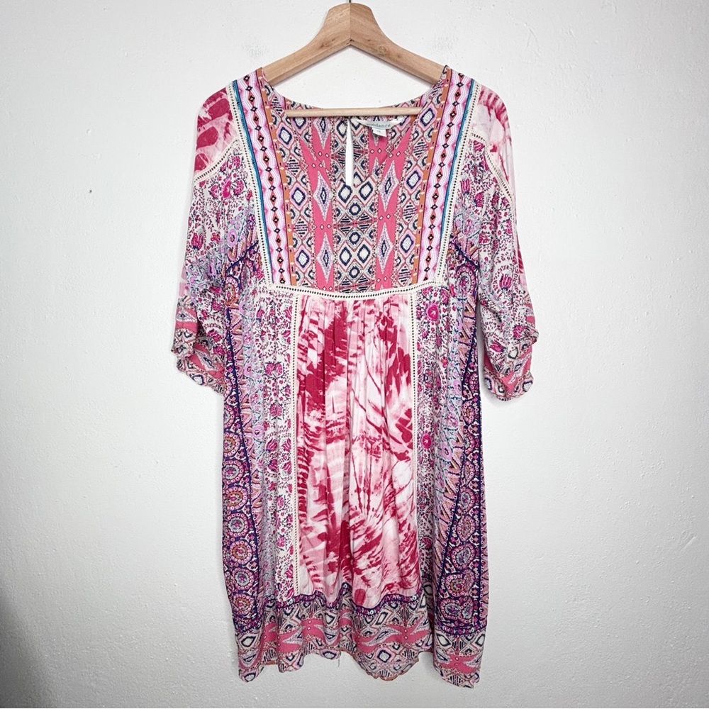 Sundance Wild Province Boho Mini Dress Pink Tie Dye Size XS